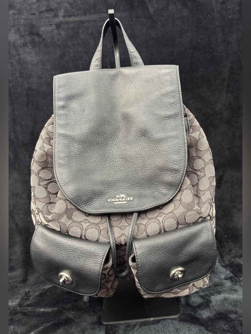 Coach Billie Backpack F54795 Signature Jacquard Canvas & Black